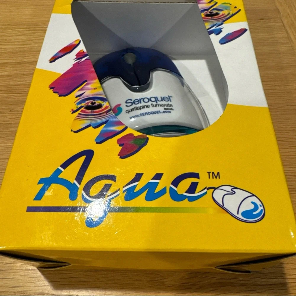 Blue and White Seroquel Branded Computer Mouse